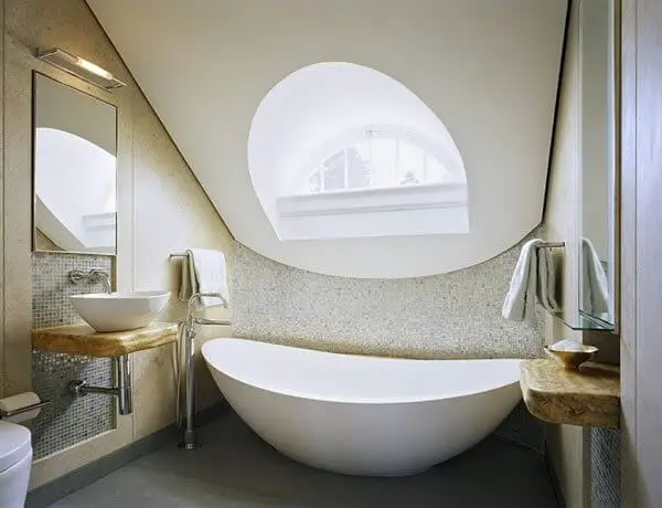 Design a bathroom with a bathtub and window.