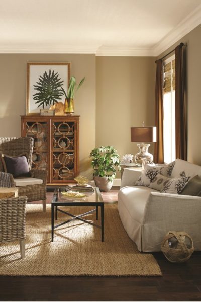 A wicker-furnished living room.
