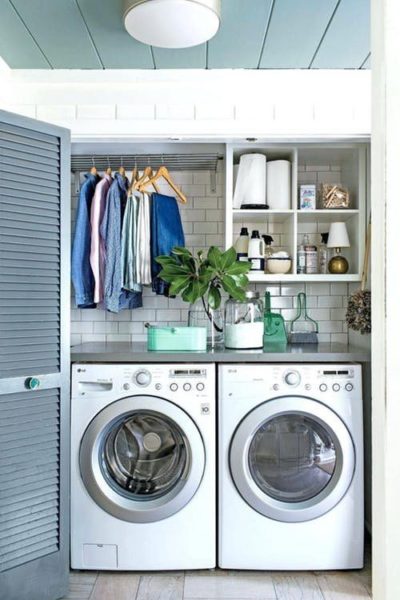 A laundry room with creative alternatives.
