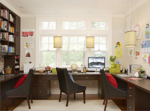 Creative alternatives for a home office with a desk, chair and bookshelves.