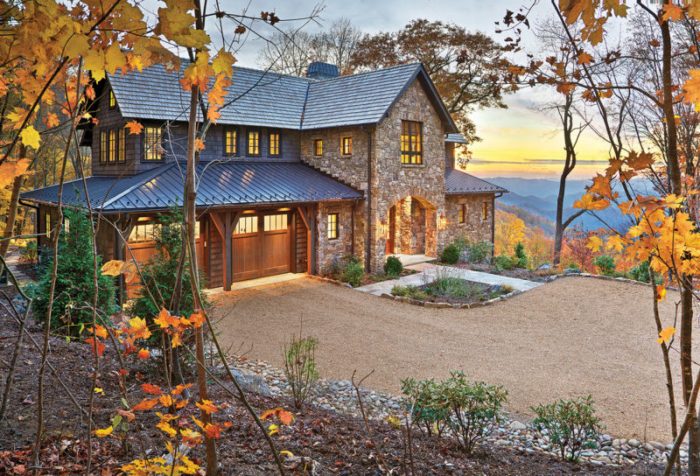 A mountain home with a view of the fall foliage.