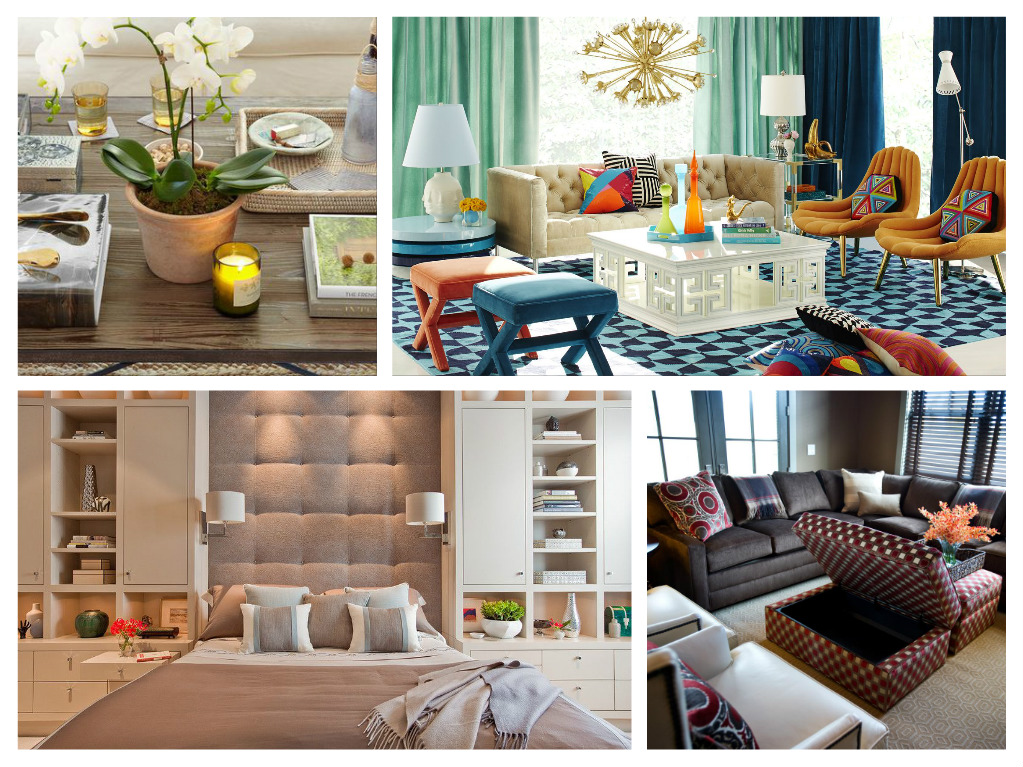 A collage of living rooms featuring designer tips.