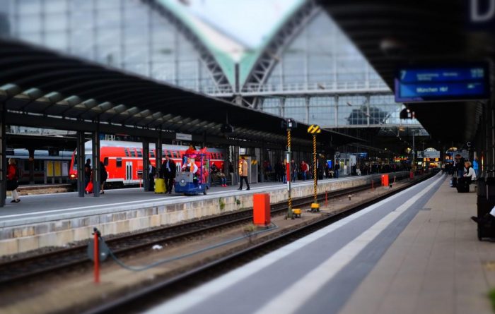 A blurry image of a train station.