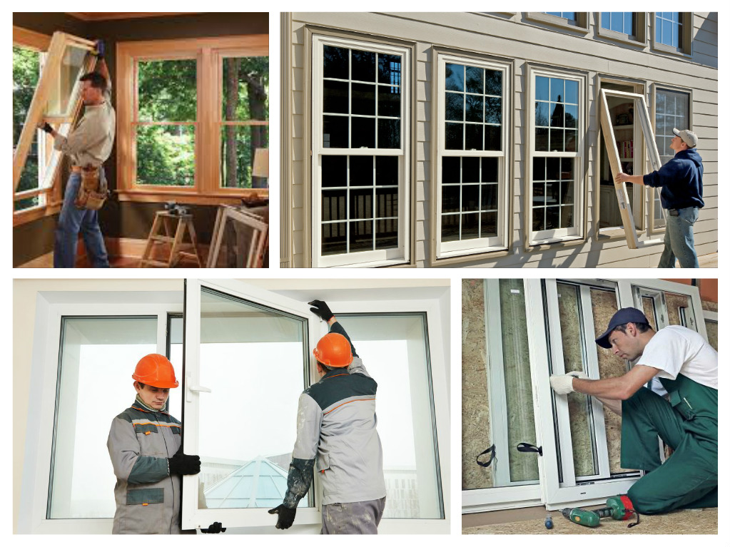 A collage of men replacing windows.