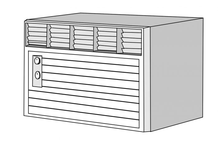 A black and white drawing of a cabinet