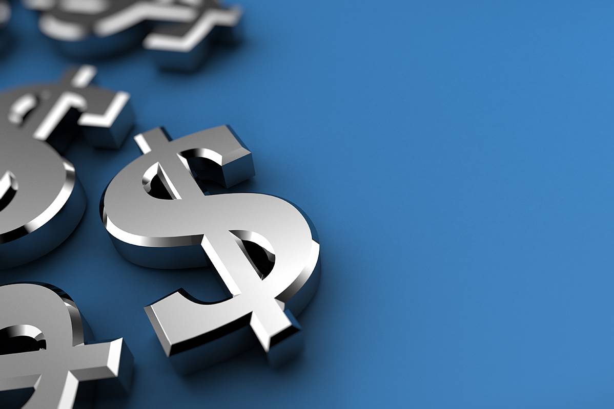 A group of dollar signs on a blue background representing a check advance.