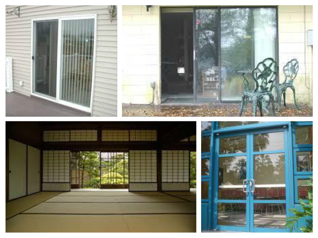 A collage of pictures showing different types of bifold doors.