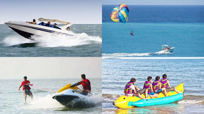 A collage of pictures of people on a boat and a banana boat, showcasing the fun-filled activities available during your West Palm Beach vacation.