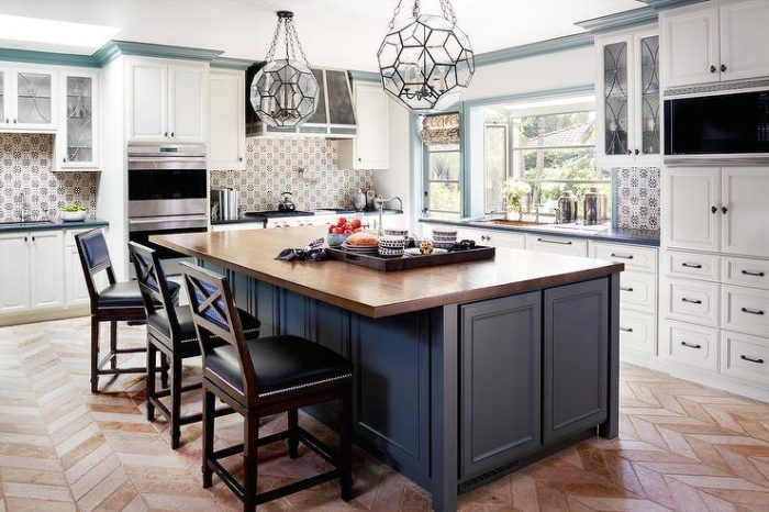 Update your kitchen with blue cabinetry and a center island.