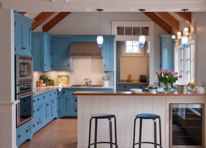 Update your kitchen with blue cabinetry.