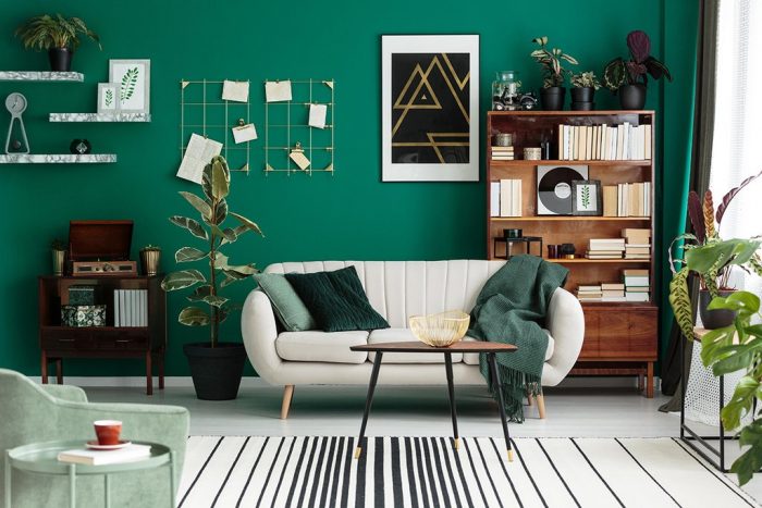 Keywords: living room, green walls