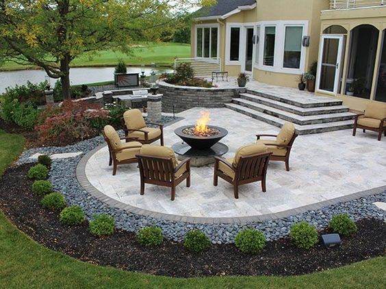 A prepped patio with fire pit and furniture.