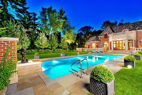 A house with a pool.