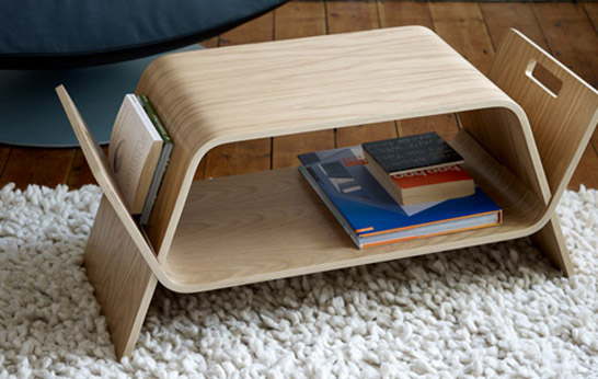 A wooden side table with seven storage ideas for small homes.