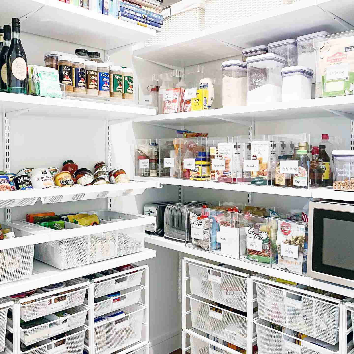 A pantry with a lot of food in it, providing seven storage ideas for small homes.