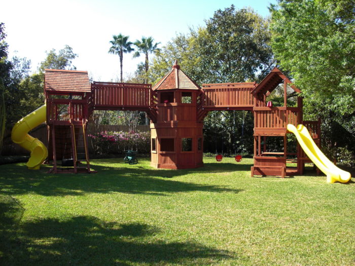 A wooden playground for kids.