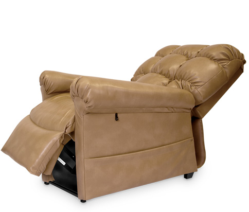 A tan leather sleep chair.