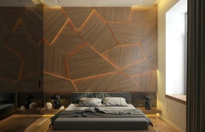 A wooden wall bedroom.