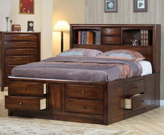 A storage bed with drawers and integrated dresser.