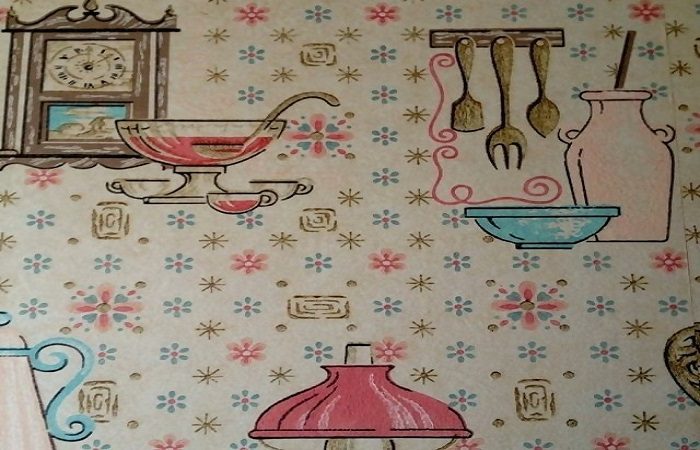 A kitchen wallpaper with a variety of utensils.