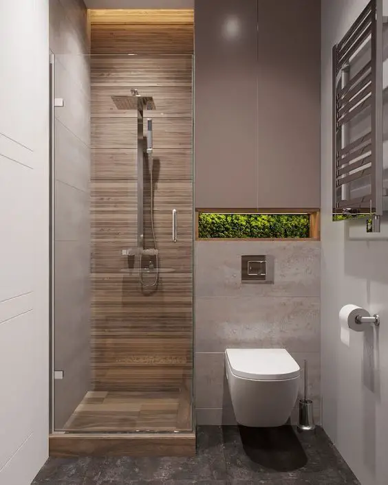 Modern bathroom with shower and toilet design.