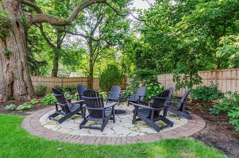 A backyard with a fire pit - perfect for home projects!