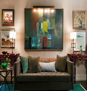 A large painting in a home living room.