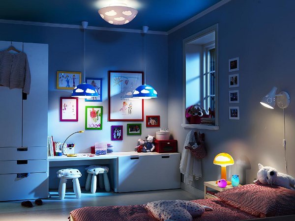 Children’s Room with blue walls and a bed.