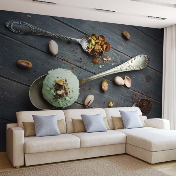 A living room with a spoon on the wall.