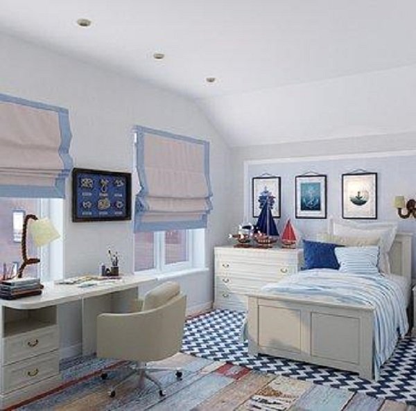 A Children's Room with a blue and white checkered floor.