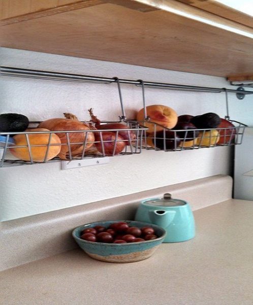 Fruit basket in a kitchen.