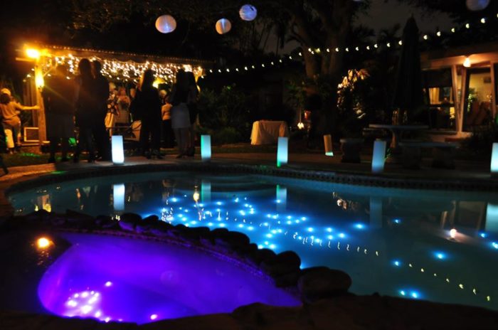 Keep the party going with external LED lighting for a pool party.