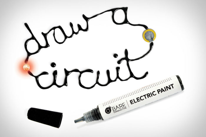 Drawing a circuit with a marker and a pen using unique paints.