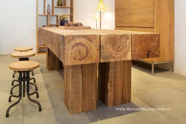 Woodworking Projects: A wooden table and stools in a room.