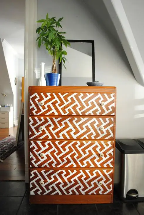 A geometrically-patterned transform furniture.