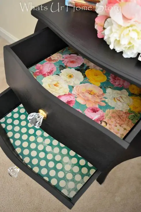 A transformed dresser with floral dividers.