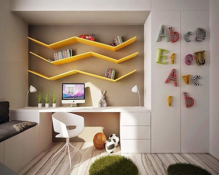 A children's room with wall décor ideas.
