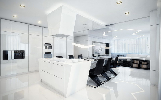  black and white futuristic kitchen