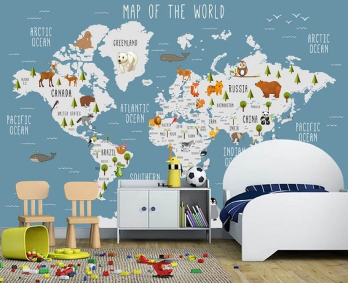 Make learning fun for your kids with a world map in the bedroom