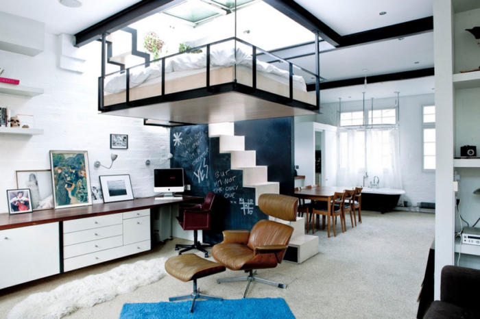 Float above your living room all day with this unique bedroom design