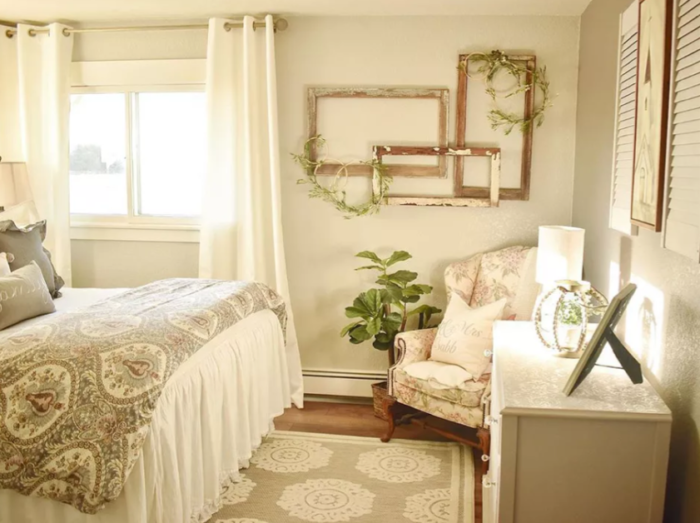 Make your guest feel comfortable right through the door with a warmly textured guest bedroom