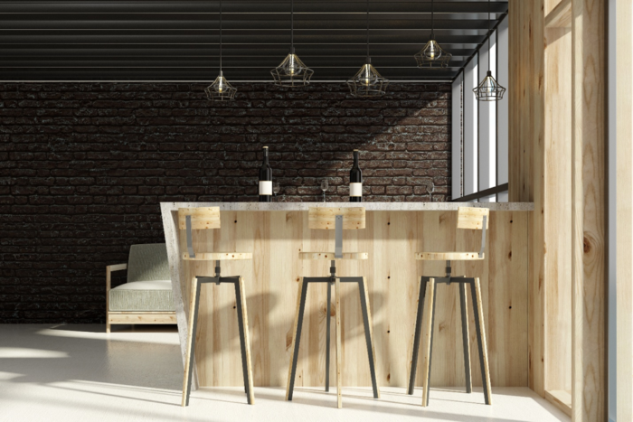 Wood-themed kitchen bar