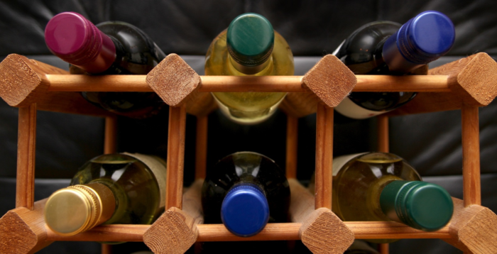 A wooden wine rack adds to kitchen décor.