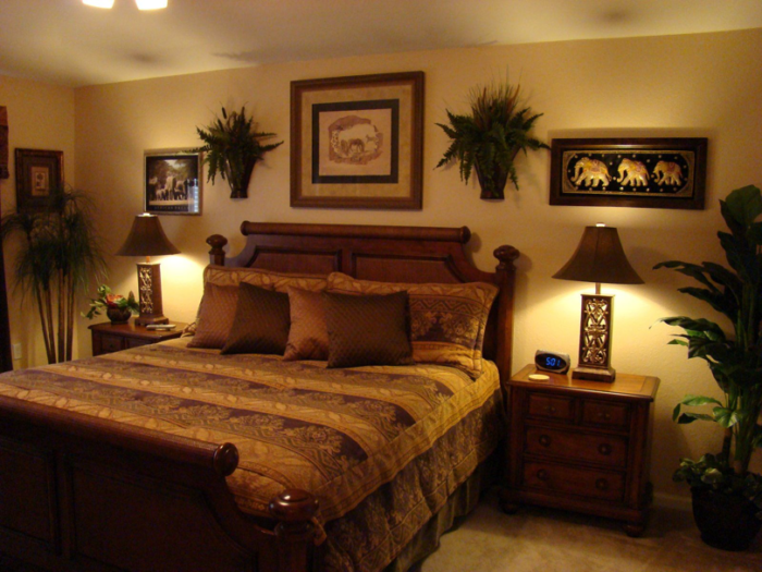 A bed in a guest bedroom.