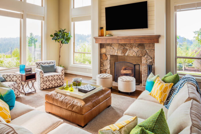 Debunking home staging myths involving a living room with a fireplace.