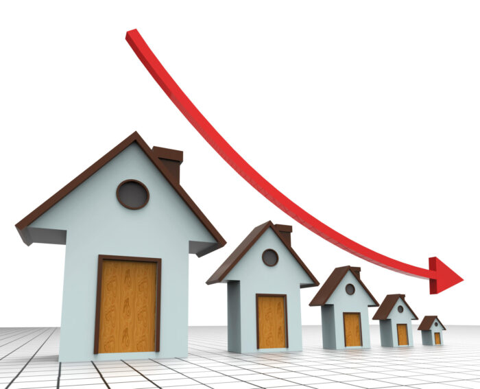 A 3D image showcasing a house with a red arrow indicating an upward sales trend.