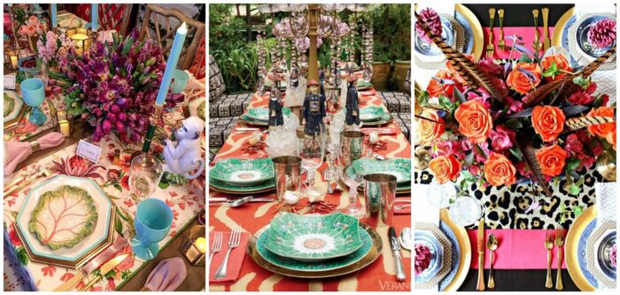 A collage of pictures of different table settings arranged aesthetically.