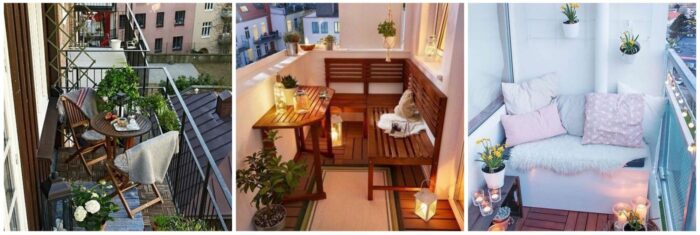 Inspiring balcony ideas featuring furniture and plants.