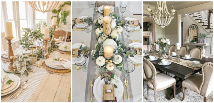 A collage of arranged dining table pictures.