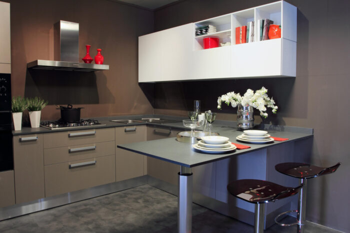 Stylish modern kitchen white and grey.